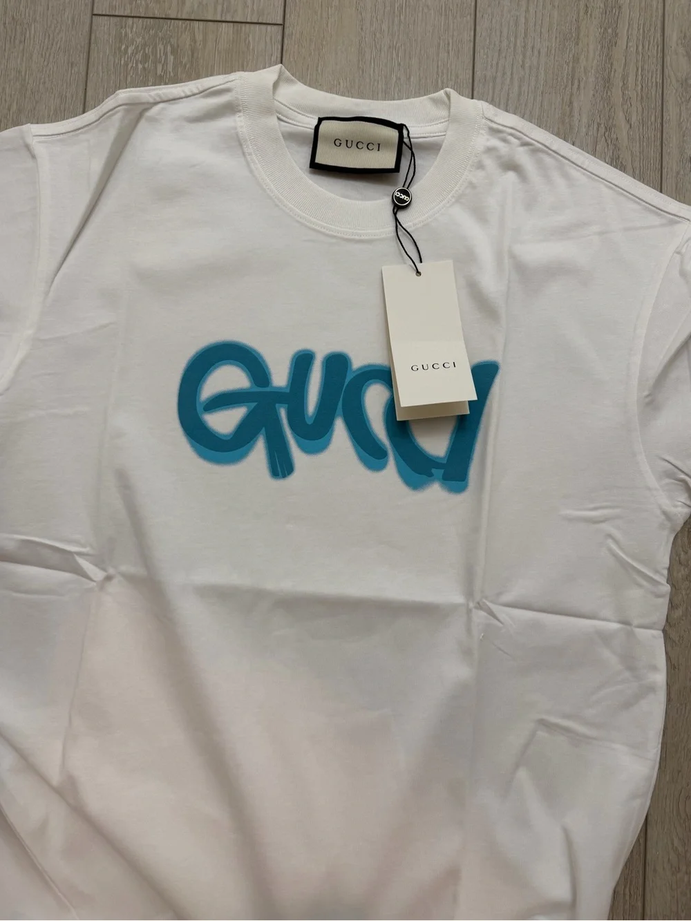 Gucci White Logo T-Shirt Blue Graphic Logo